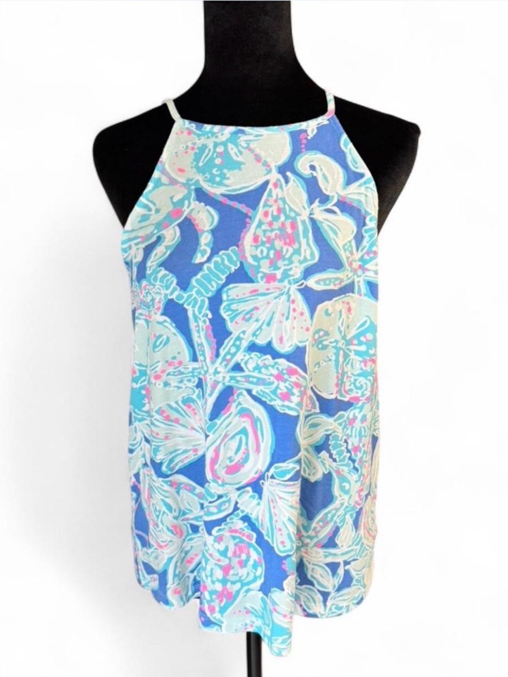 Lilly Pulitzer Blue Shell Print Halter Tank Top Size Small - Picture 2 of 4